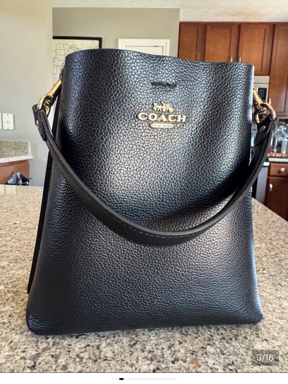 Coach Black Pebbled Leather Bucket Shoulder Bag with Gold Hardware - Picture 2 of 12